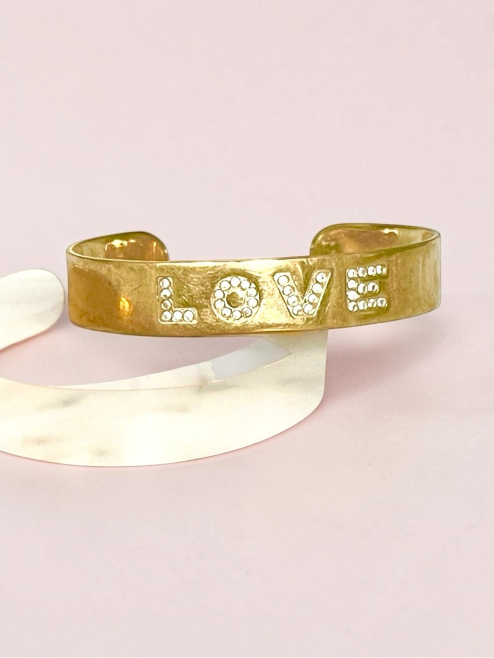 Brand New Never Worn- Gold 'LOVE' Bracelet Cuff With Crystalline Sparkle